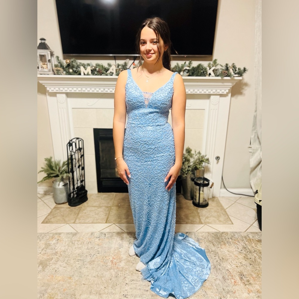 SHERRI HILL | Blue Glass Beaded Prom Pageant